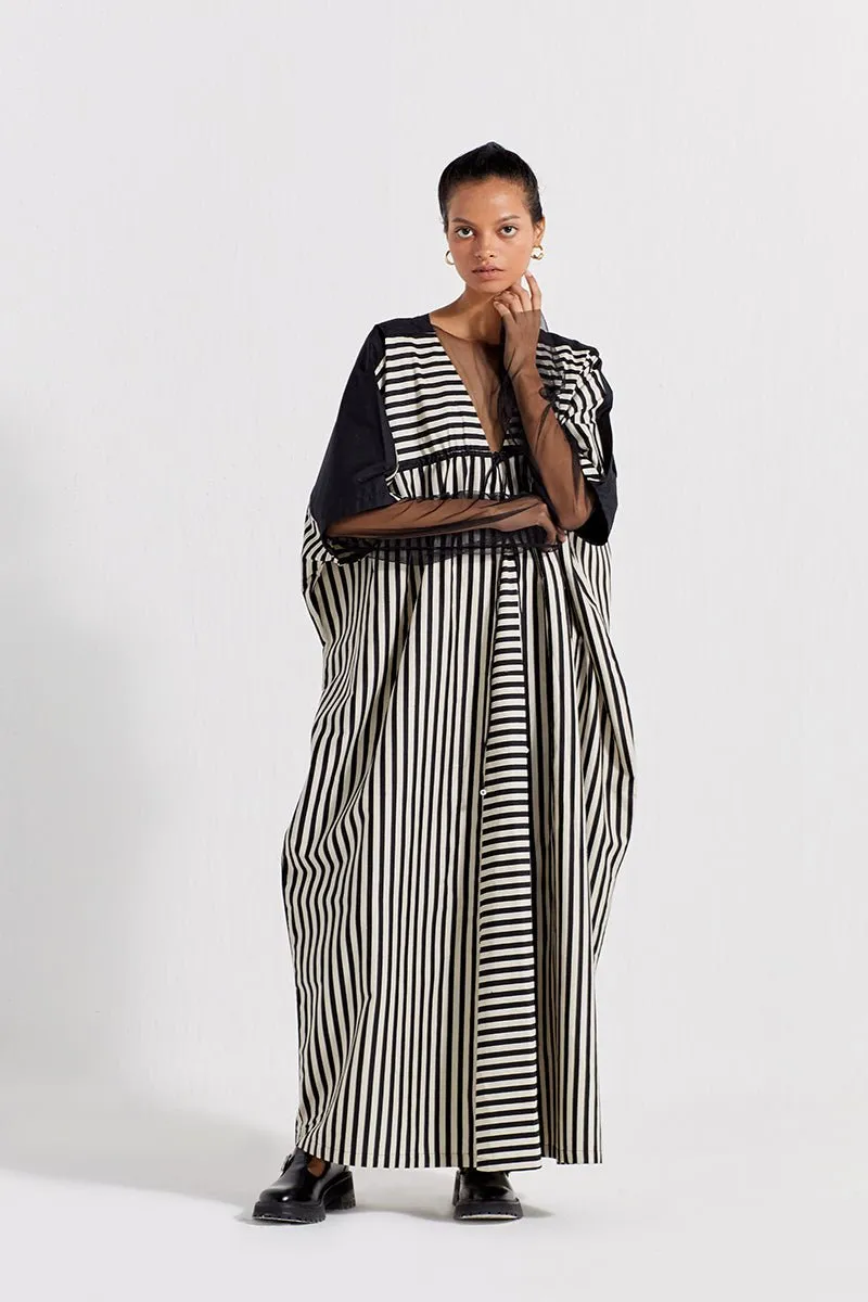 Drawstring Kaftan - Black Stripe