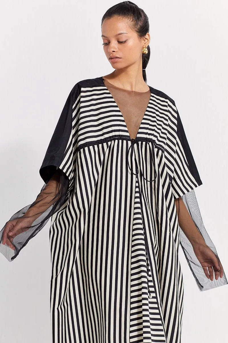 Drawstring Kaftan - Black Stripe