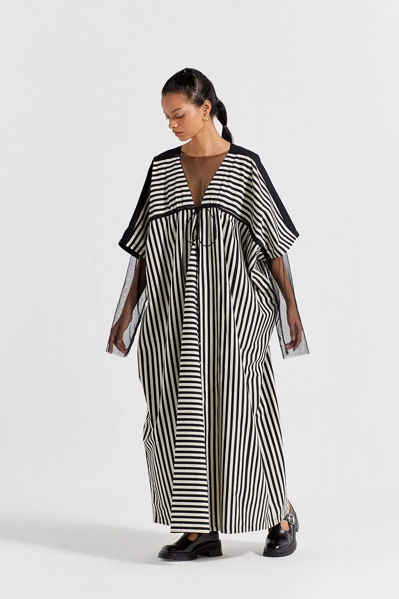 Drawstring Kaftan - Black Stripe