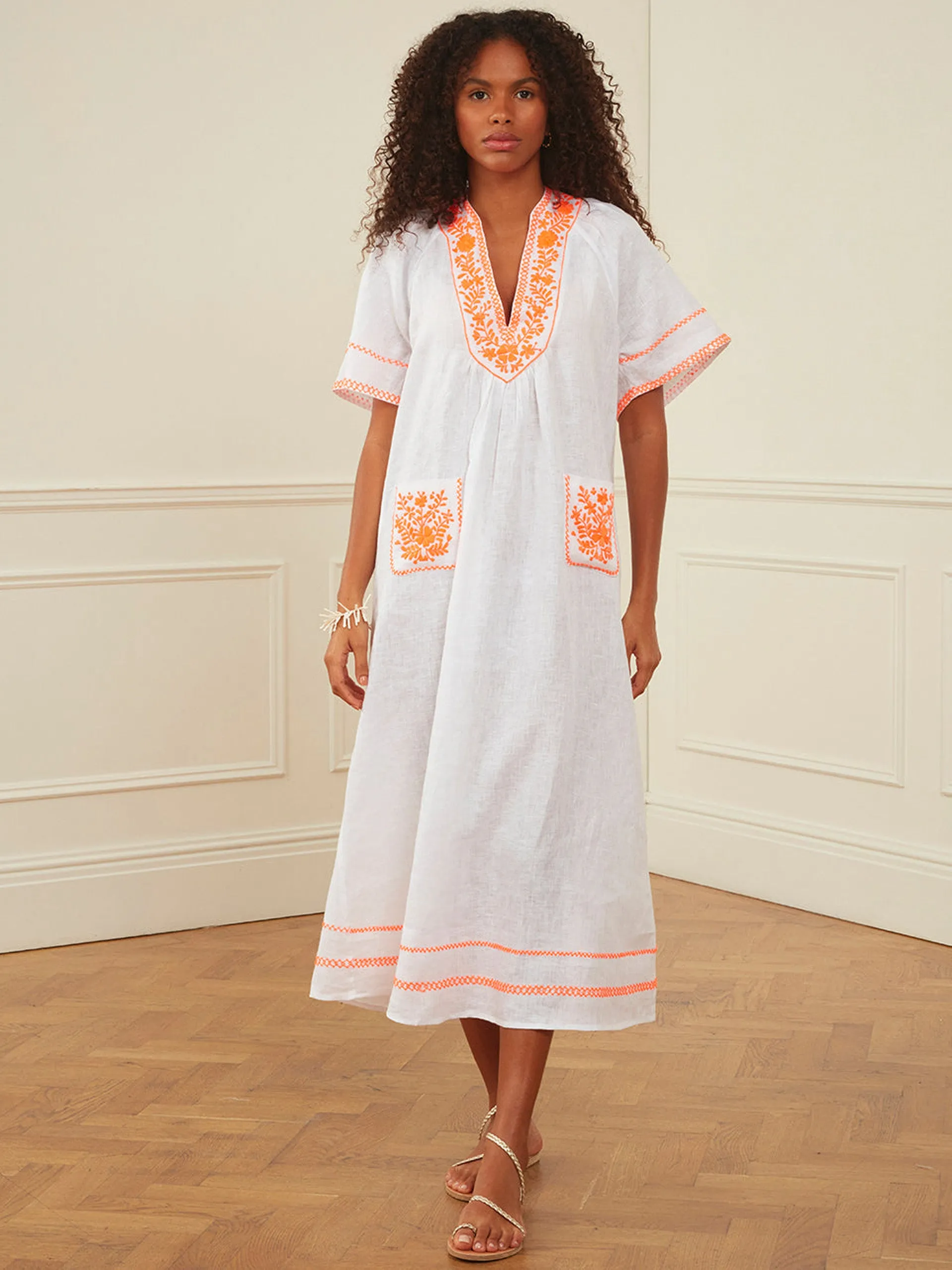 Embroidered linen Rhodes kaftan