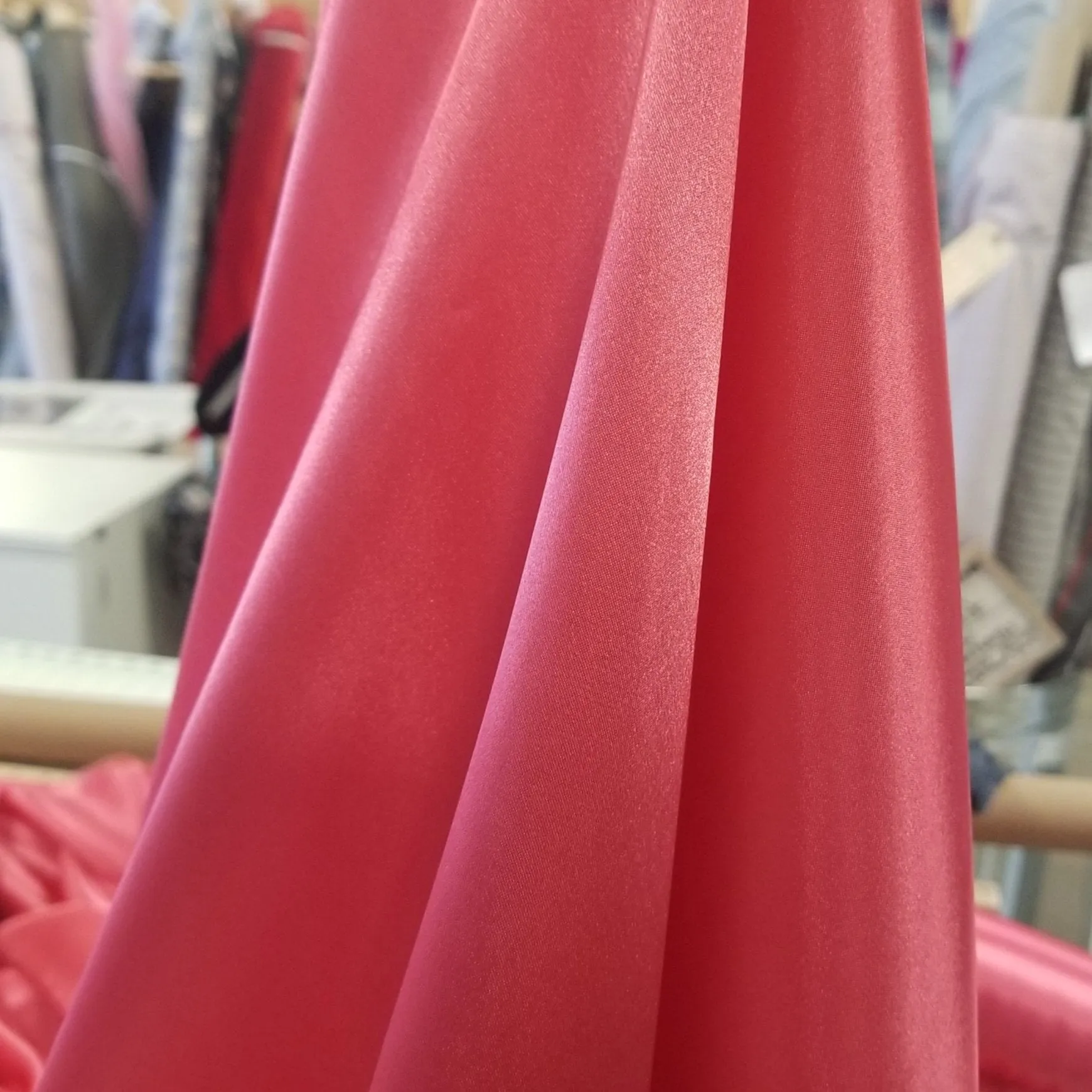 End of Bolt: 5 yards of Satin Charmeuse Polyester Hot Pink Woven Solid-remnant