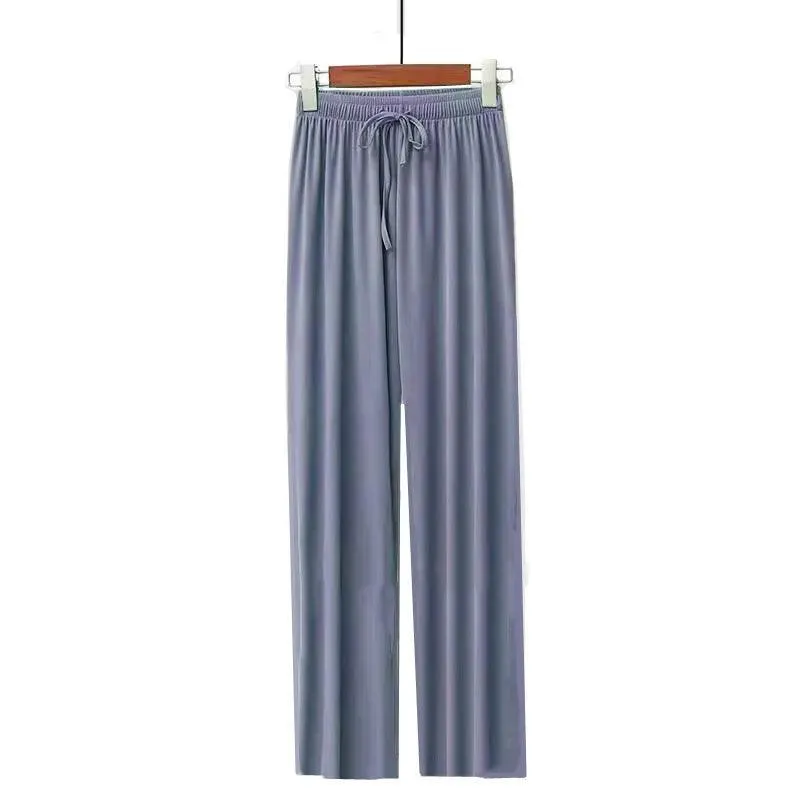 Fashion Ice Silk Wide Leg Pants for Girls | High Waist Elastic Thin Straight Pants, Summer Loose and Versatile