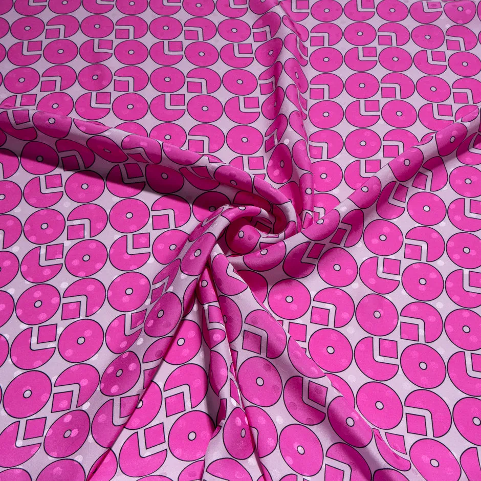 Fuchsia Pink Geometric Printed Silk Satin Jacquard