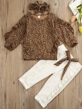 Girls A Little Leopard Loungewear and Matching Bow Headband Set