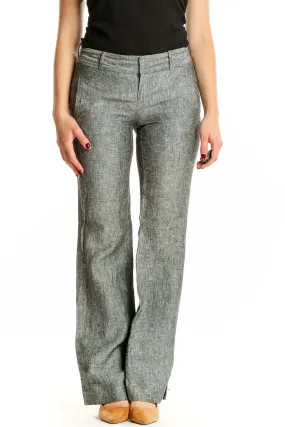 Gray Linen Wide-Leg Trousers