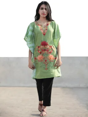 Green Red Orange Aari Embroidered Short Kashmere Kaftan  - K11K044