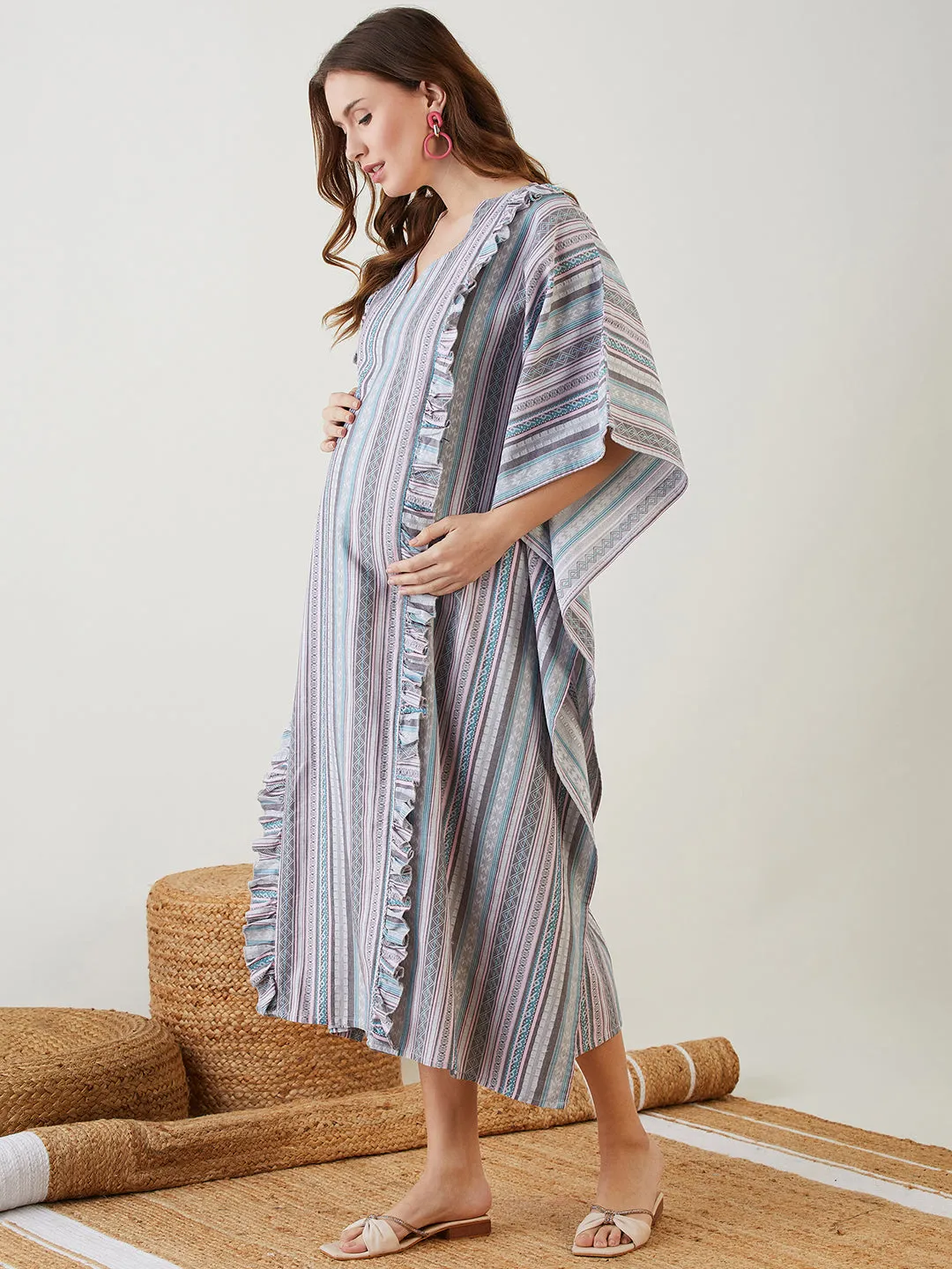 Grey Aztec Jacquard Denim Nursing Dress