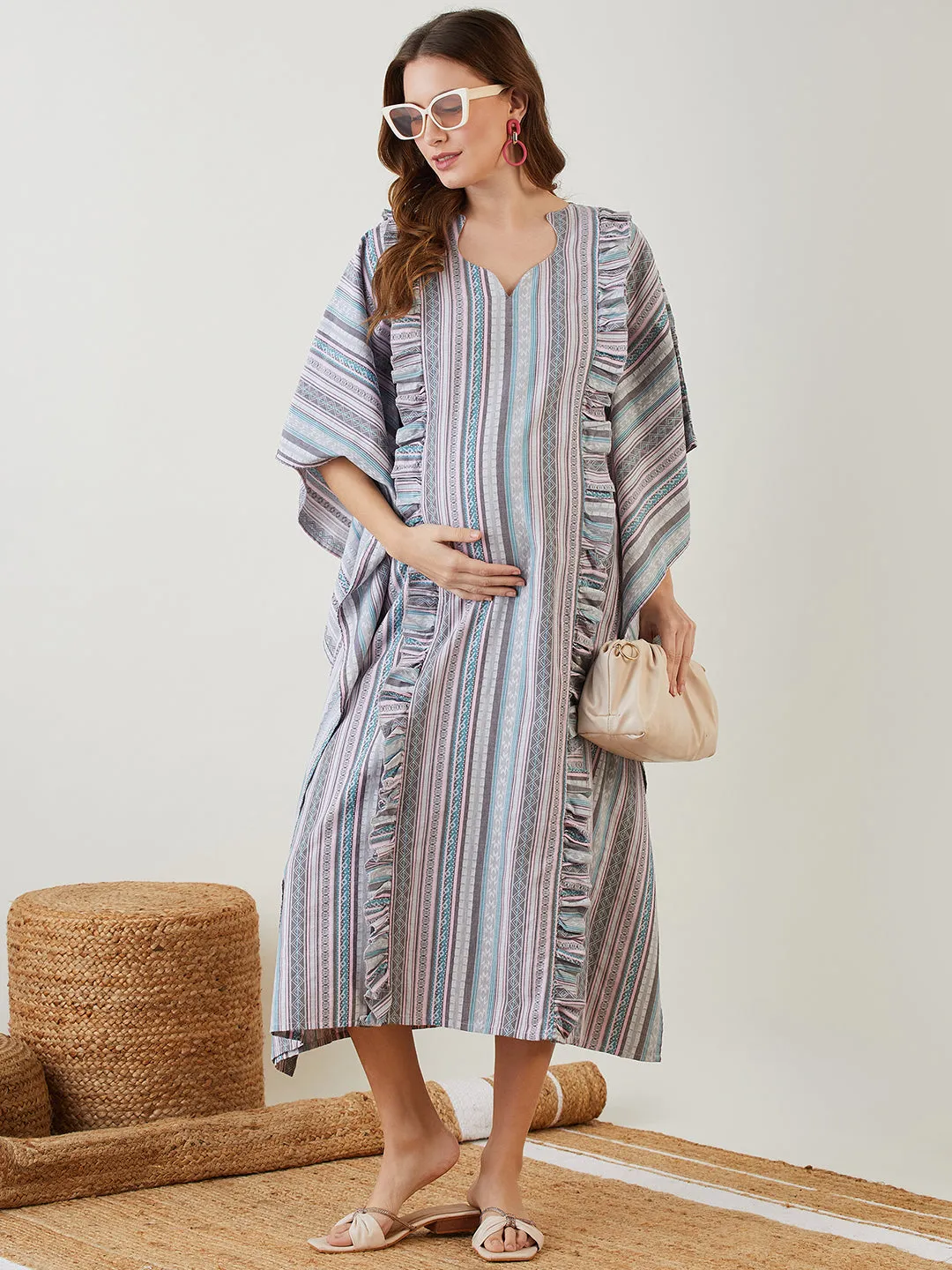 Grey Aztec Jacquard Denim Nursing Dress