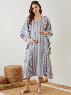 Grey Aztec Jacquard Denim Nursing Dress