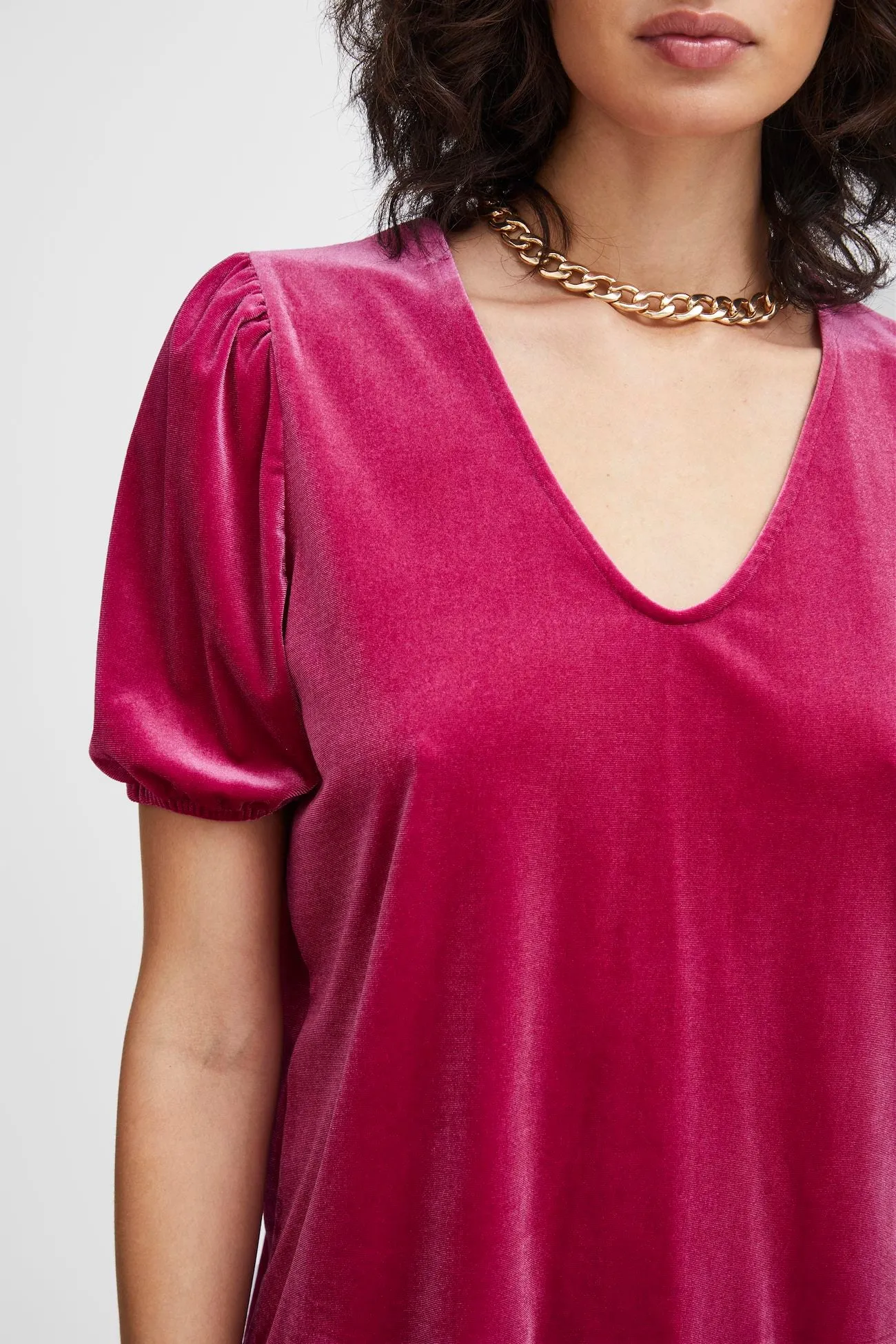 Ichi Fuchsia Velvet Top