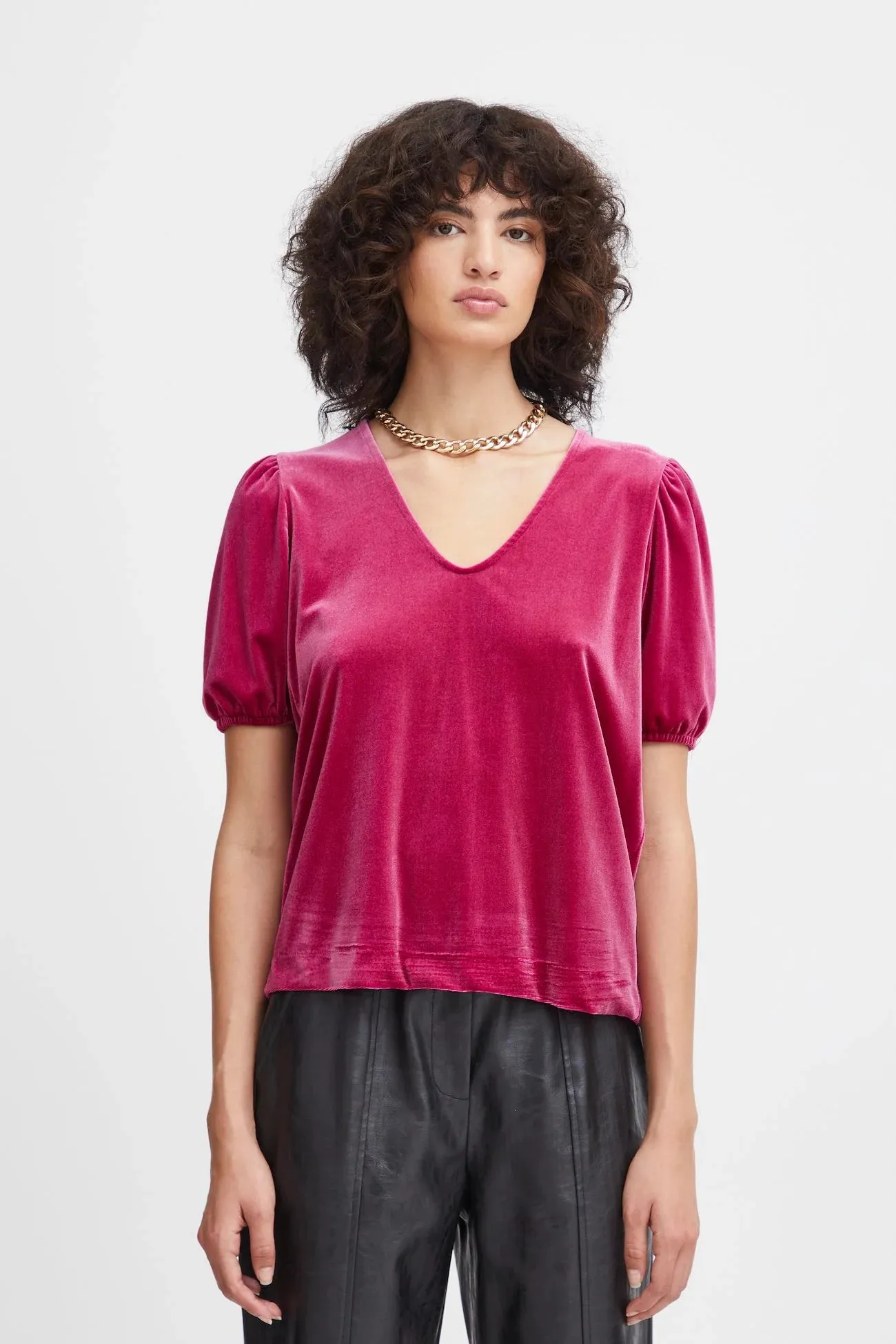 Ichi Fuchsia Velvet Top