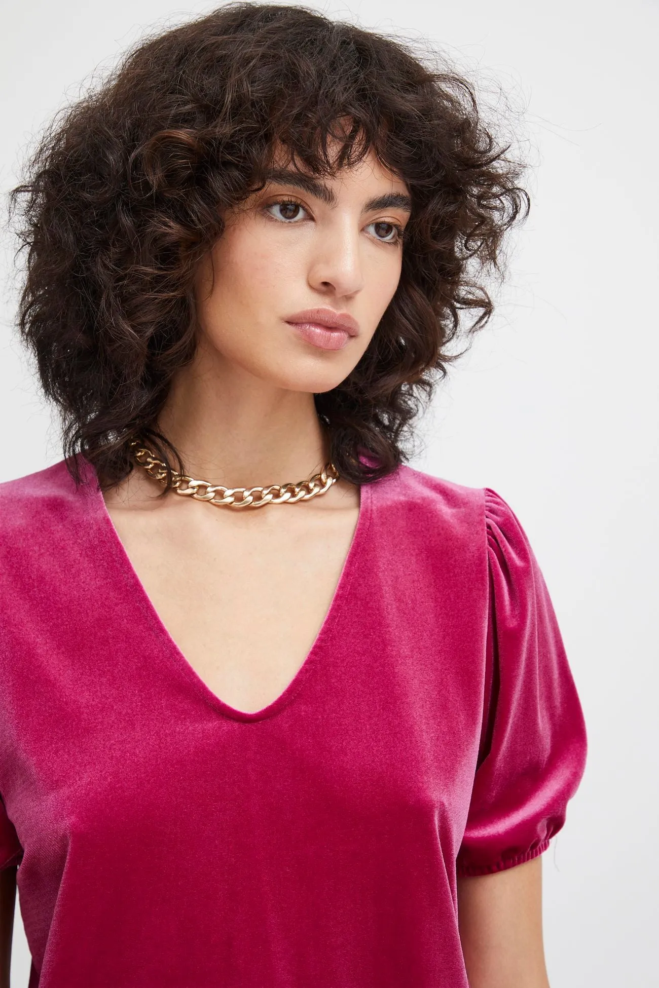 Ichi Fuchsia Velvet Top