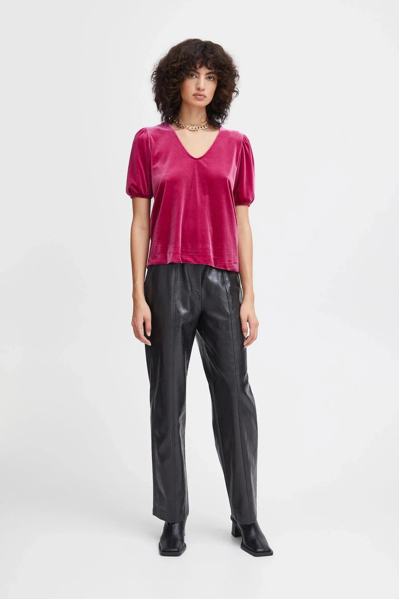 Ichi Fuchsia Velvet Top