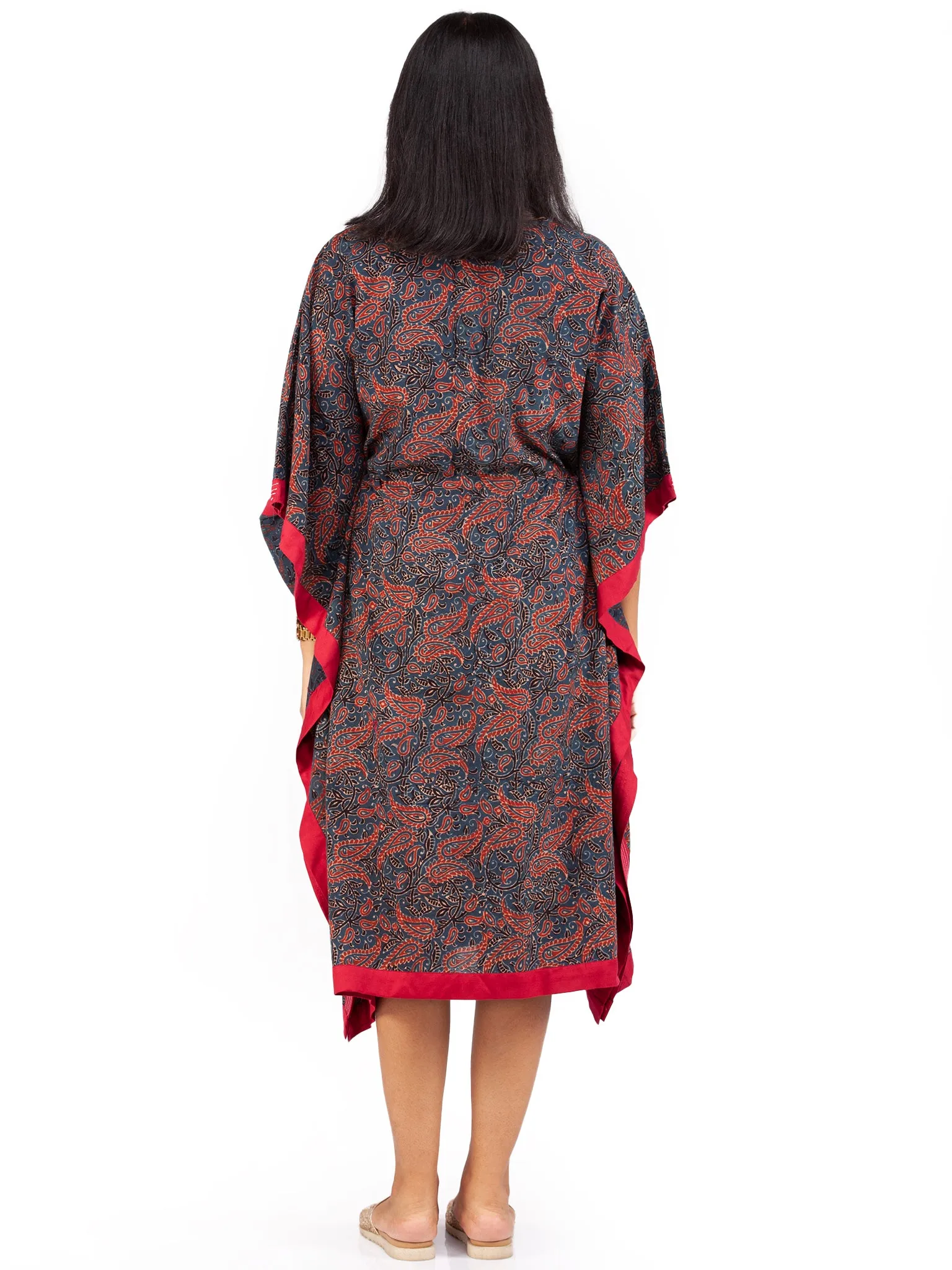 Indigo Red Ajrakh Hand Block Printed Kaftan - K142F1803