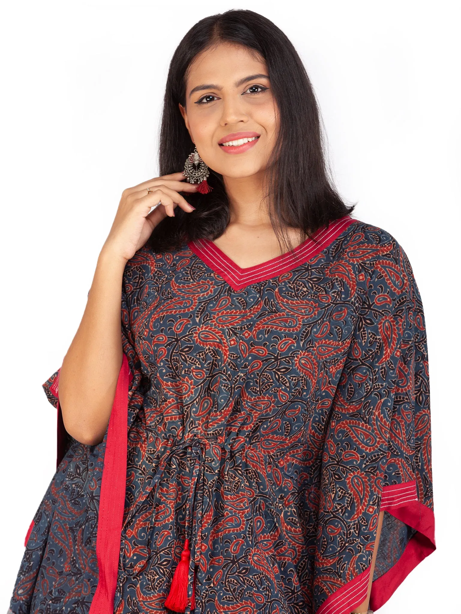 Indigo Red Ajrakh Hand Block Printed Kaftan - K142F1803