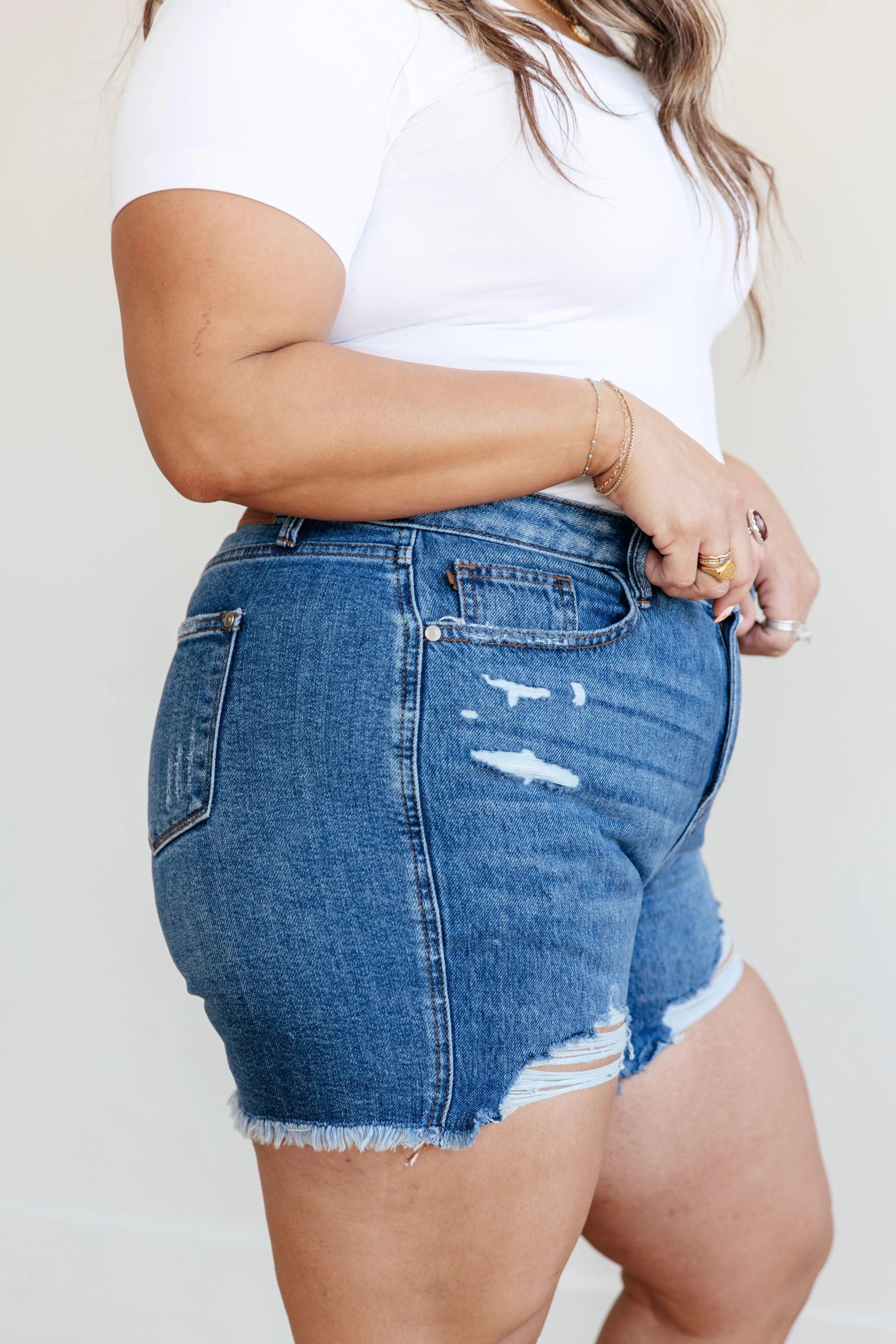 Judy Blue High Rise Distressed Denim Shorts