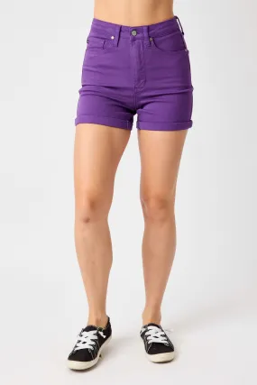 Judy Blue Purple High Waist Tummy Control Garment Dyed Shorts