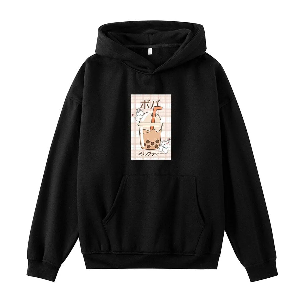 Kawaii Boba Milk Tea Oversized Soft Hoodies