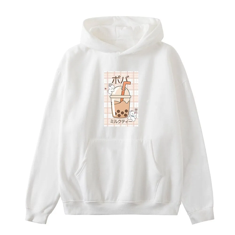 Kawaii Boba Milk Tea Oversized Soft Hoodies