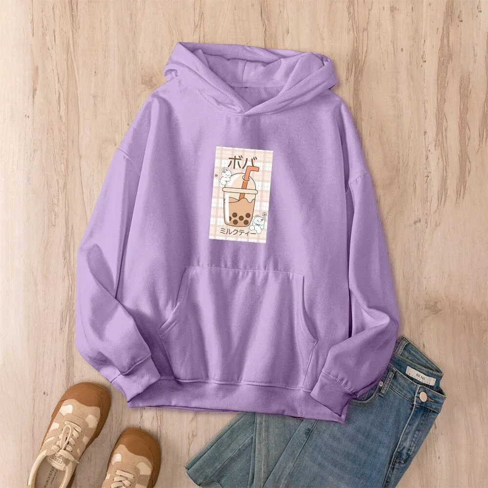 Kawaii Boba Milk Tea Oversized Soft Hoodies