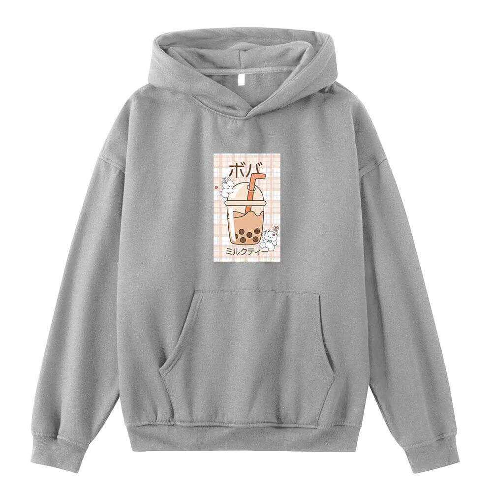 Kawaii Boba Milk Tea Oversized Soft Hoodies