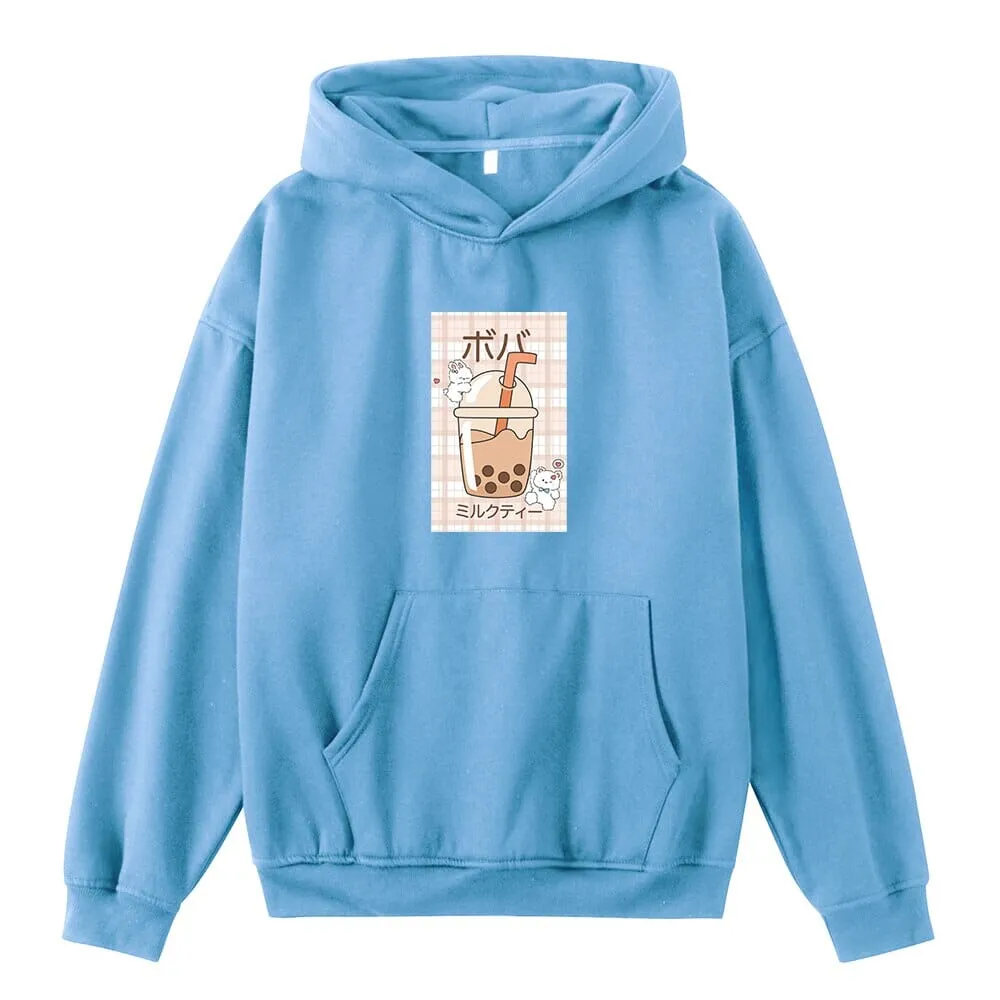 Kawaii Boba Milk Tea Oversized Soft Hoodies