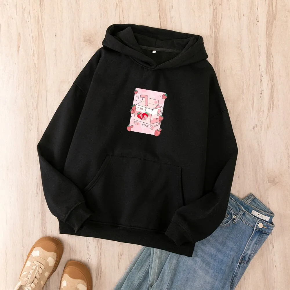 Kawaii Strawberry Milk Box Oversized Soft Hoodies