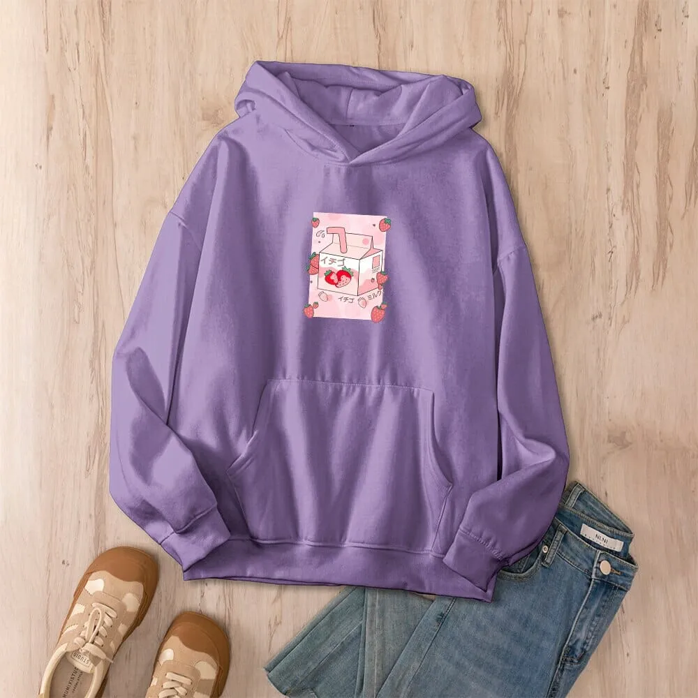 Kawaii Strawberry Milk Box Oversized Soft Hoodies