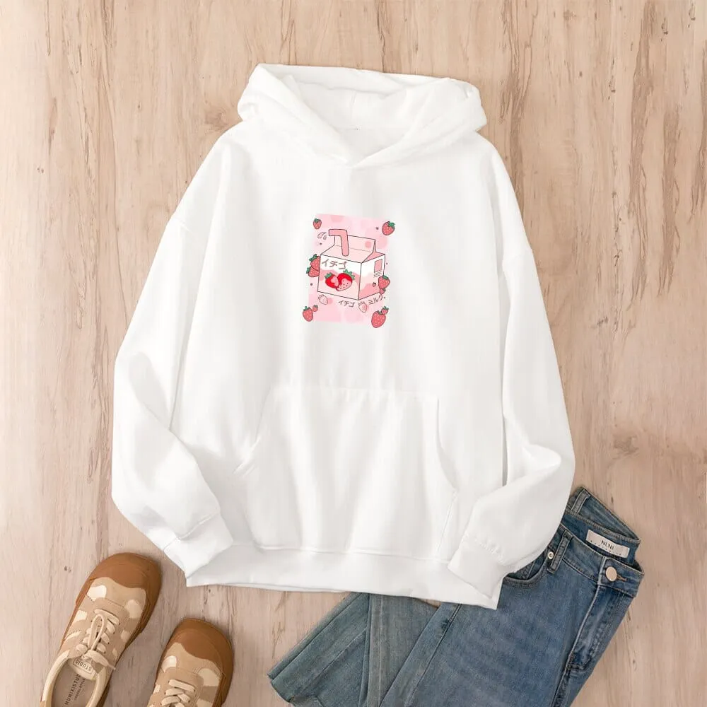 Kawaii Strawberry Milk Box Oversized Soft Hoodies