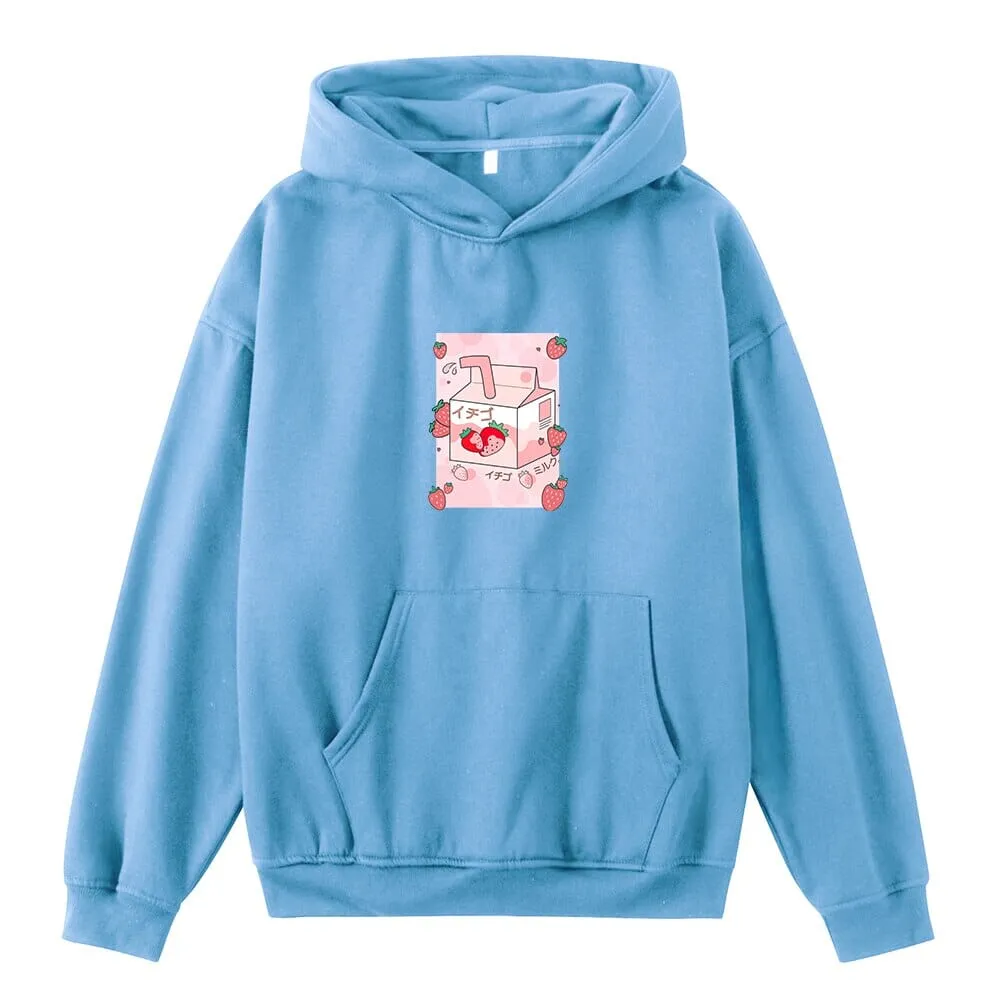 Kawaii Strawberry Milk Box Oversized Soft Hoodies