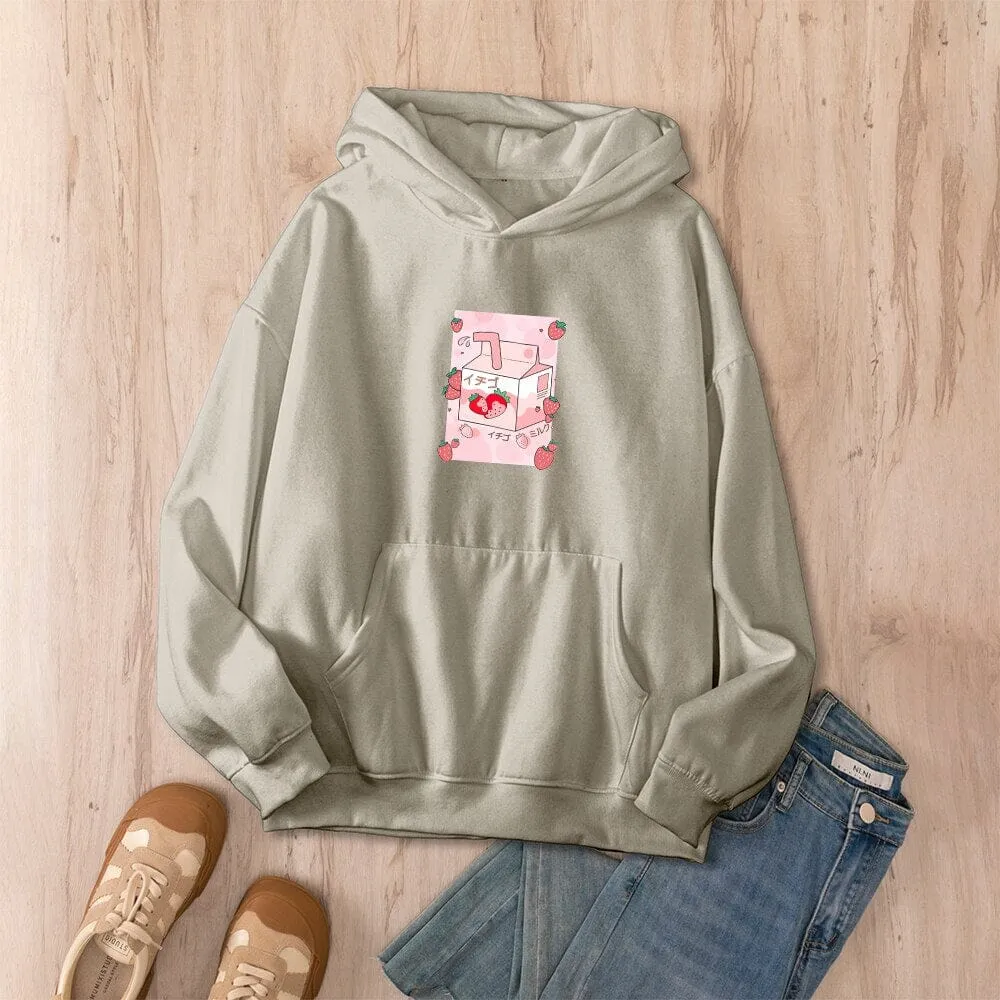 Kawaii Strawberry Milk Box Oversized Soft Hoodies