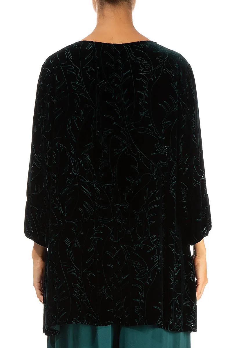 Loose Emerald Devoré Feather Silk Velvet Tunic