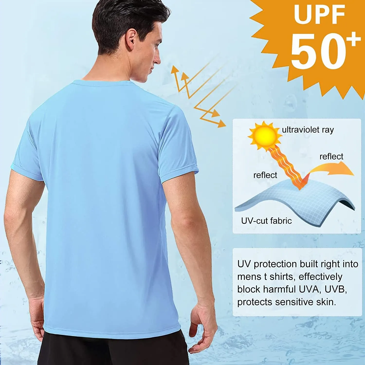 Men's Swim Shirts Rash Guard UPF 50  Sun Protection Shirt Quick Dry SPF Short Sleeve Workout Fishing Running T Shirts