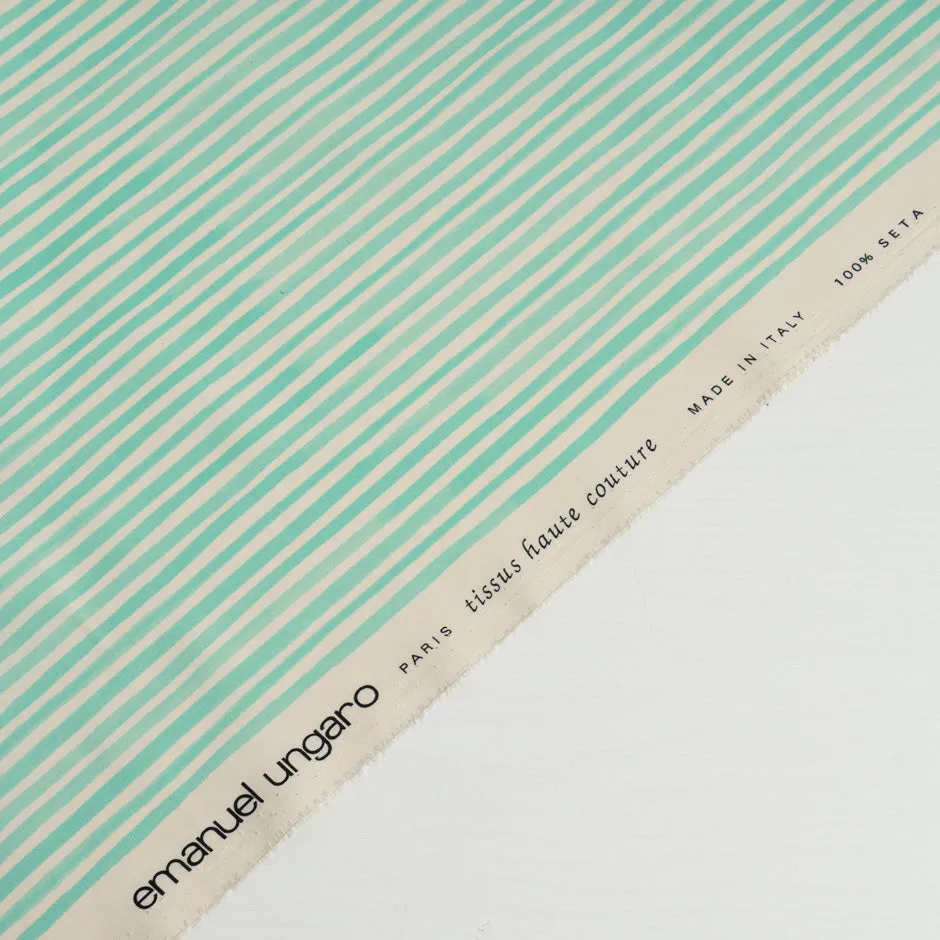 Mint Green 'Striped' Pure Silk Cream Faille