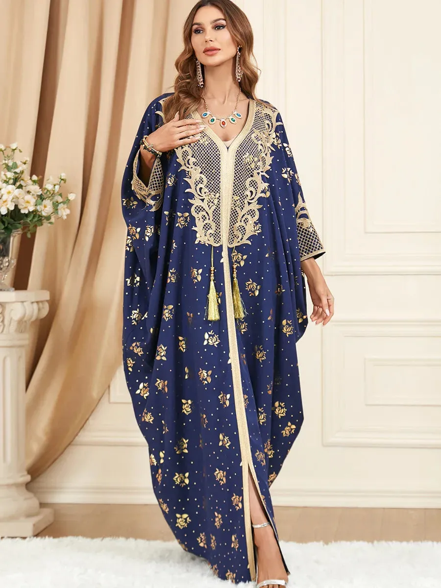 Muslim Tassel Batwing Sleeve Moroccan Kaftan for Eid