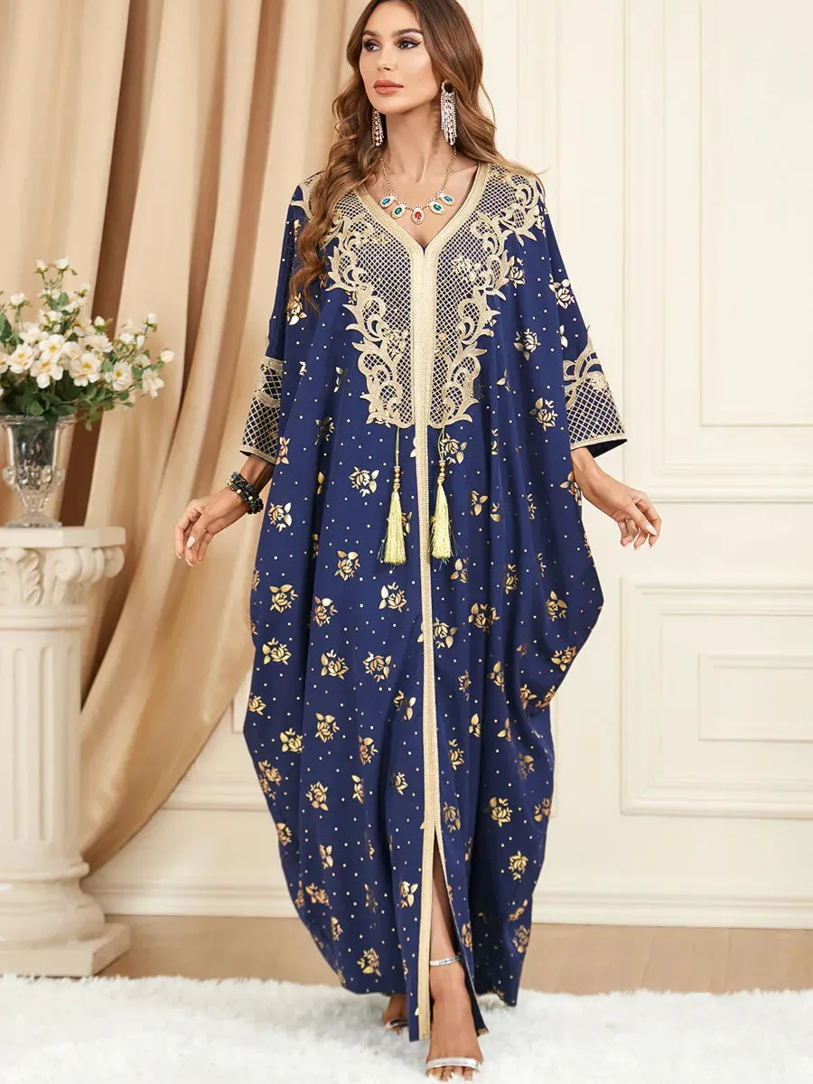 Muslim Tassel Batwing Sleeve Moroccan Kaftan for Eid