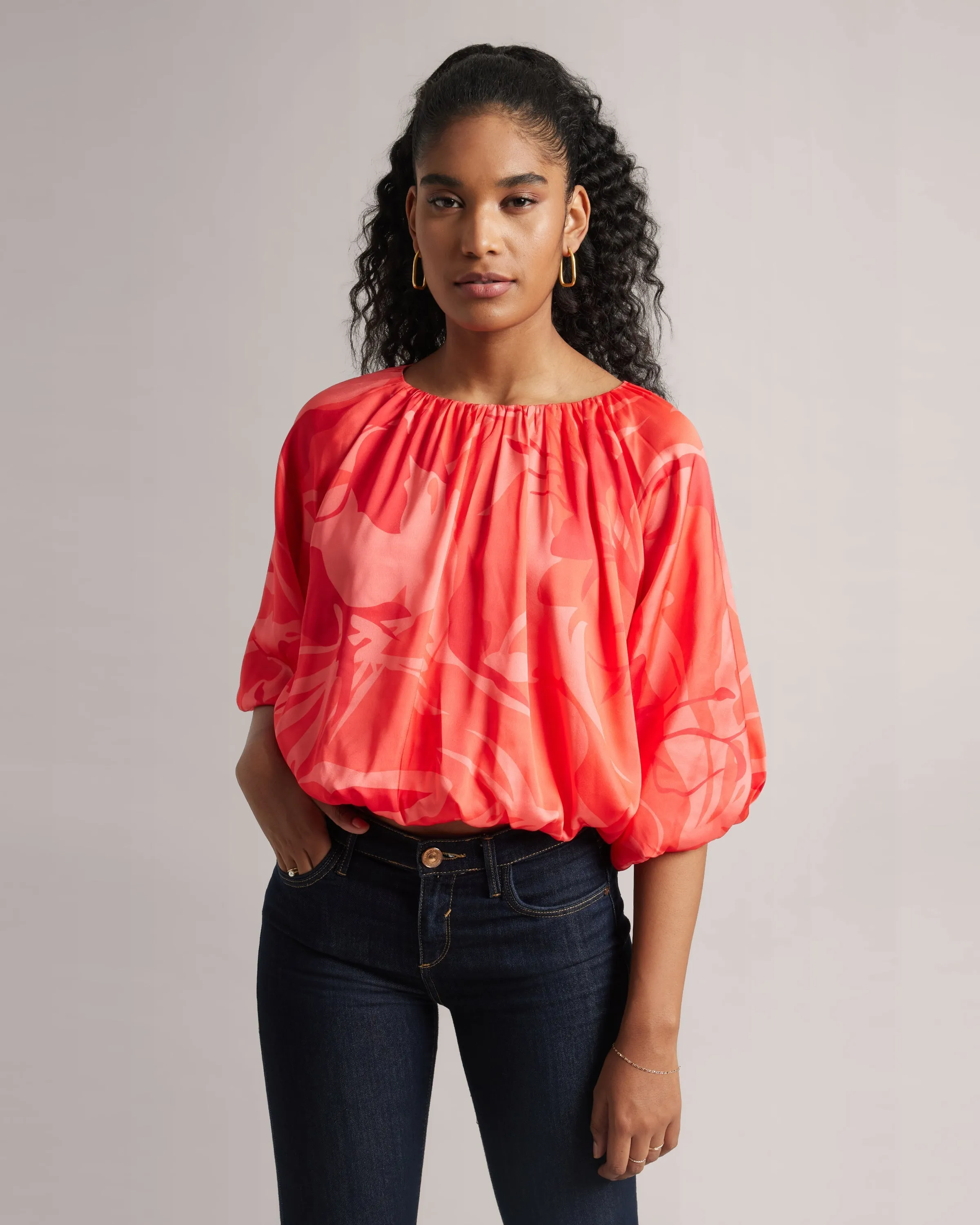 Peach Abstract Floral Boatneck Top