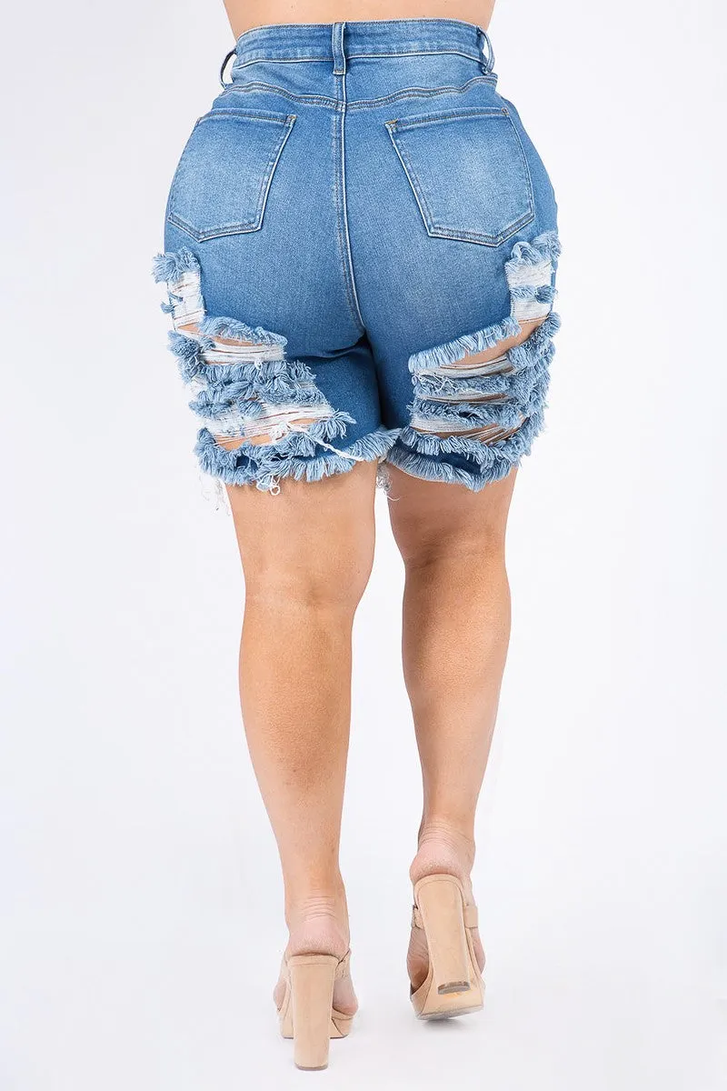 plus size distressed denim shorts