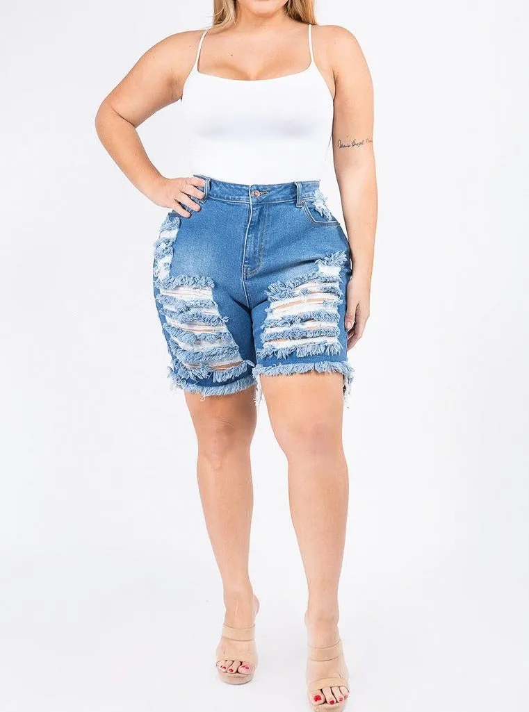 plus size distressed denim shorts