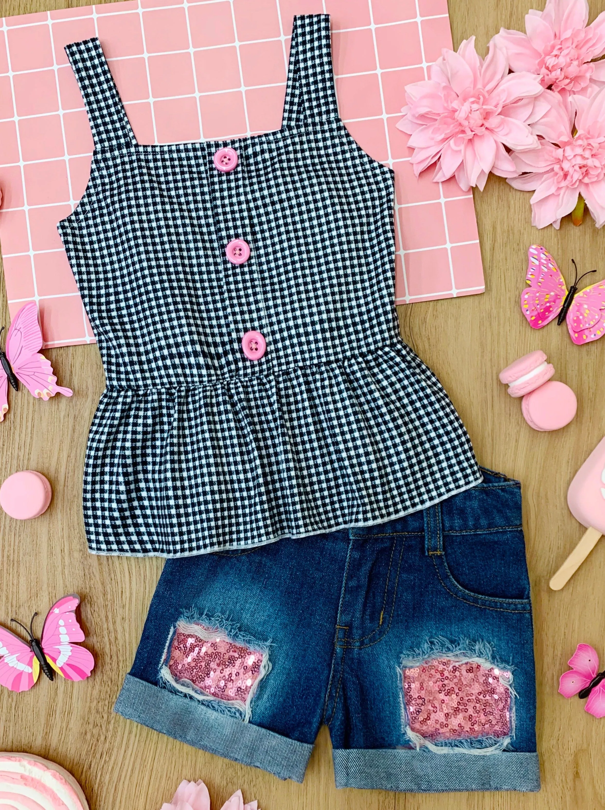 Precious Moments Patched Denim Shorts Set