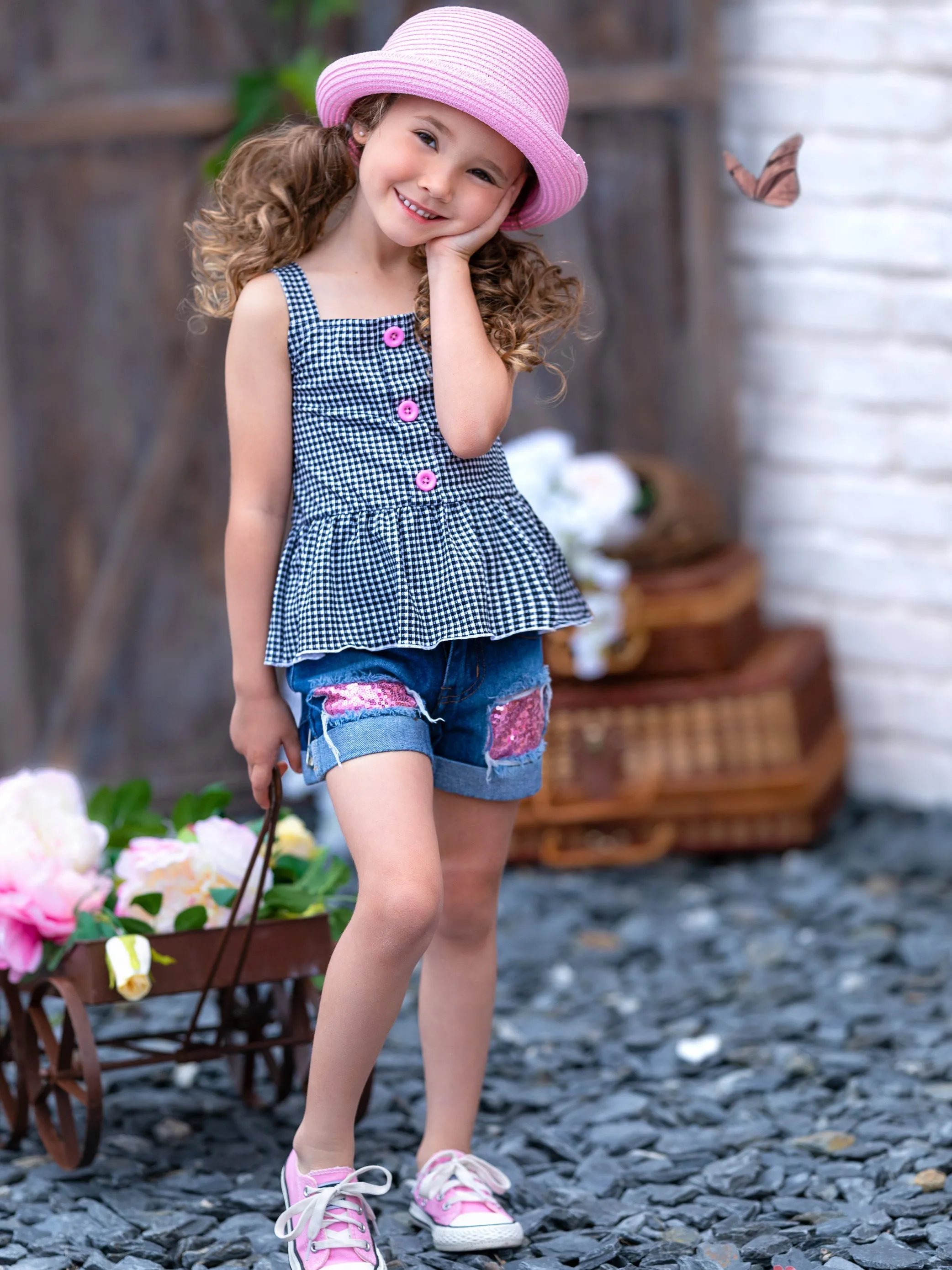 Precious Moments Patched Denim Shorts Set