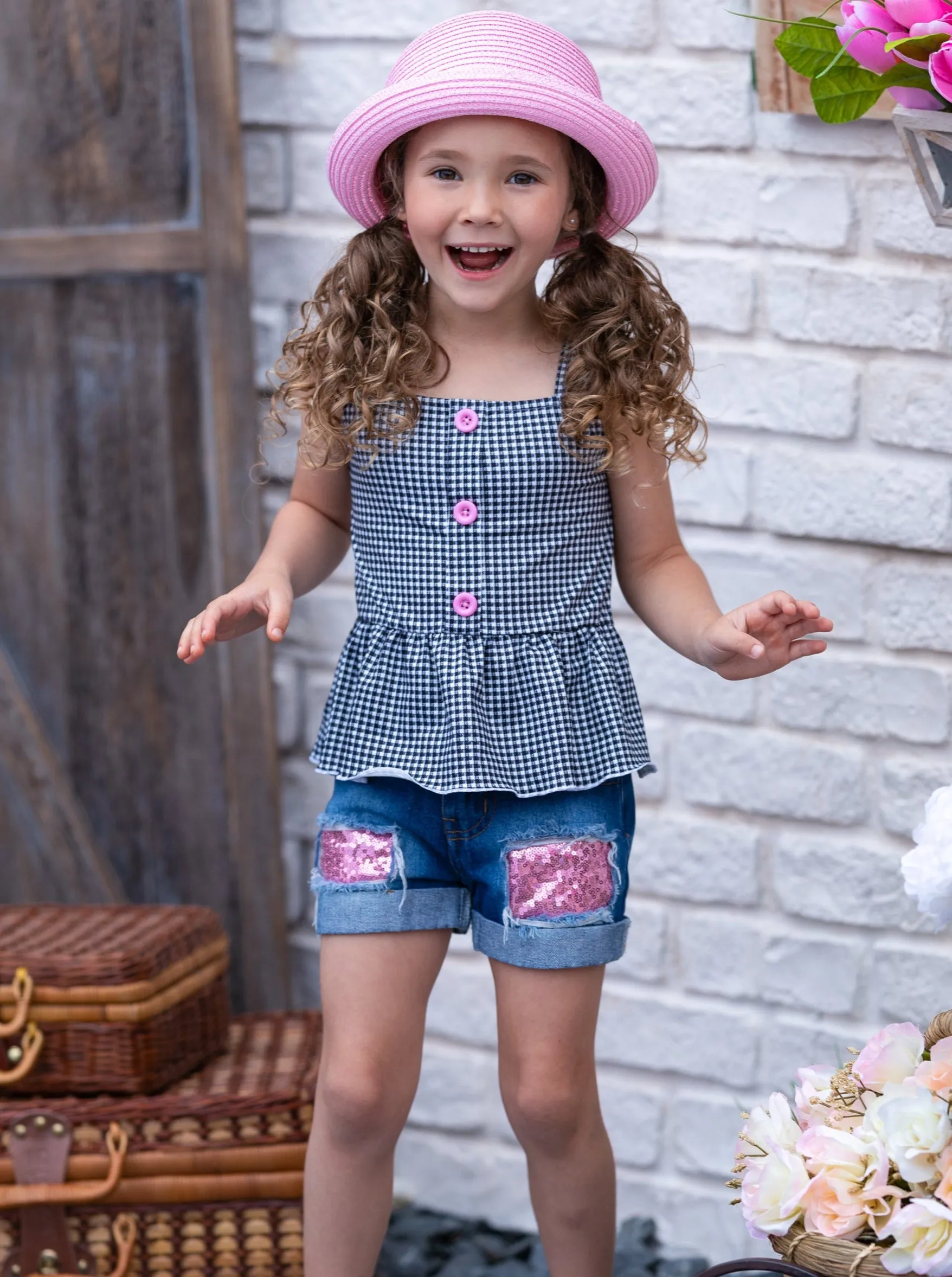 Precious Moments Patched Denim Shorts Set