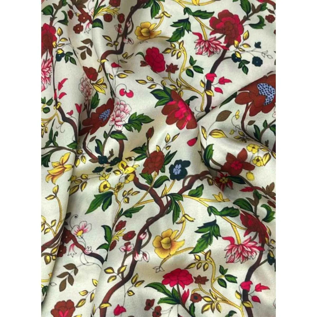 Red And Yellow Floral Printed Shamoz Silk Fabric