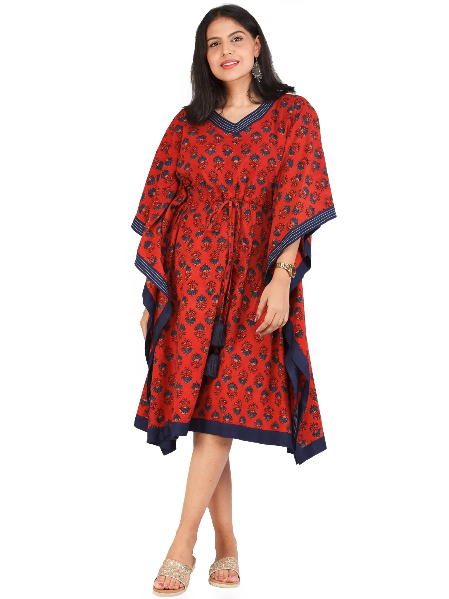 Red Indigo Ajrakh Hand Block Printed Kaftan - K151F1783