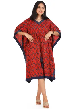 Red Indigo Ajrakh Hand Block Printed Kaftan - K151F1783