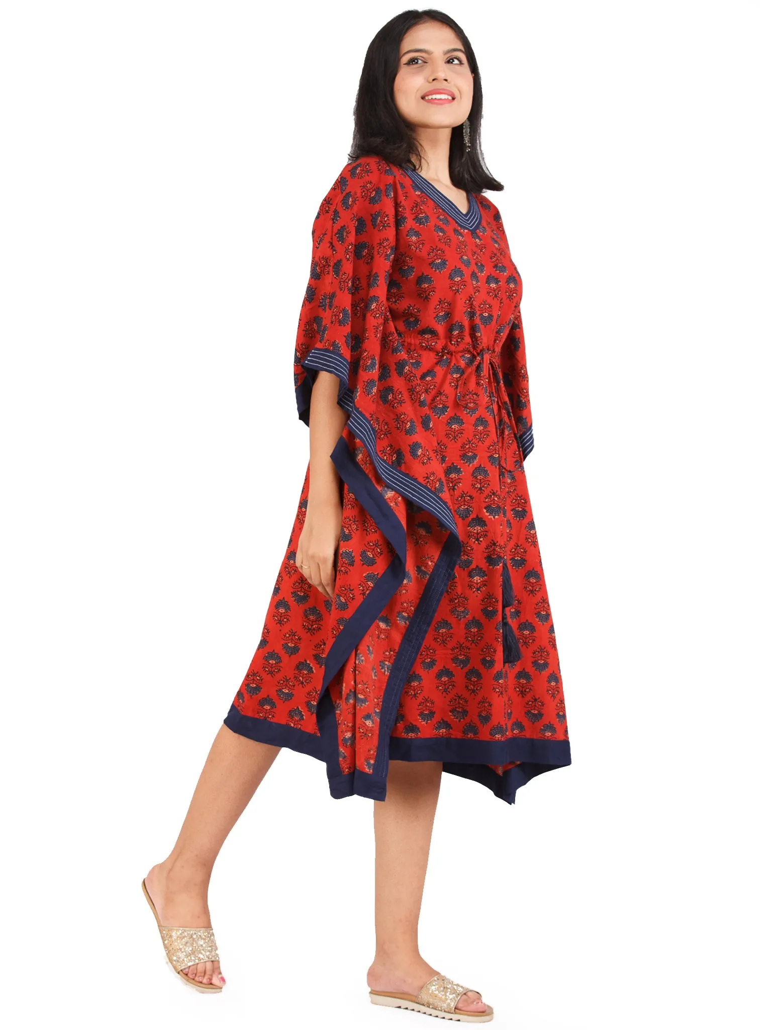 Red Indigo Ajrakh Hand Block Printed Kaftan - K151F1783