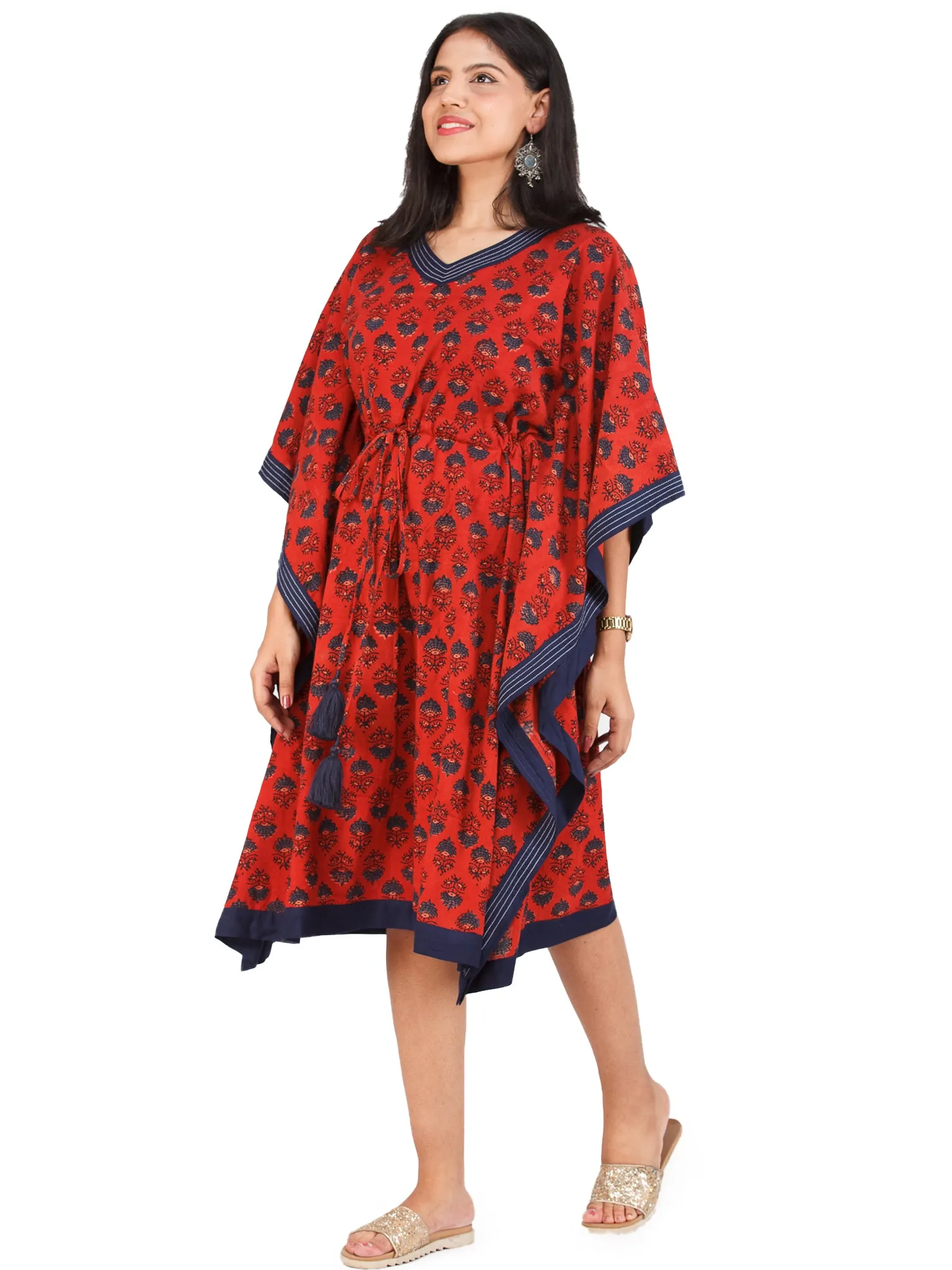 Red Indigo Ajrakh Hand Block Printed Kaftan - K151F1783