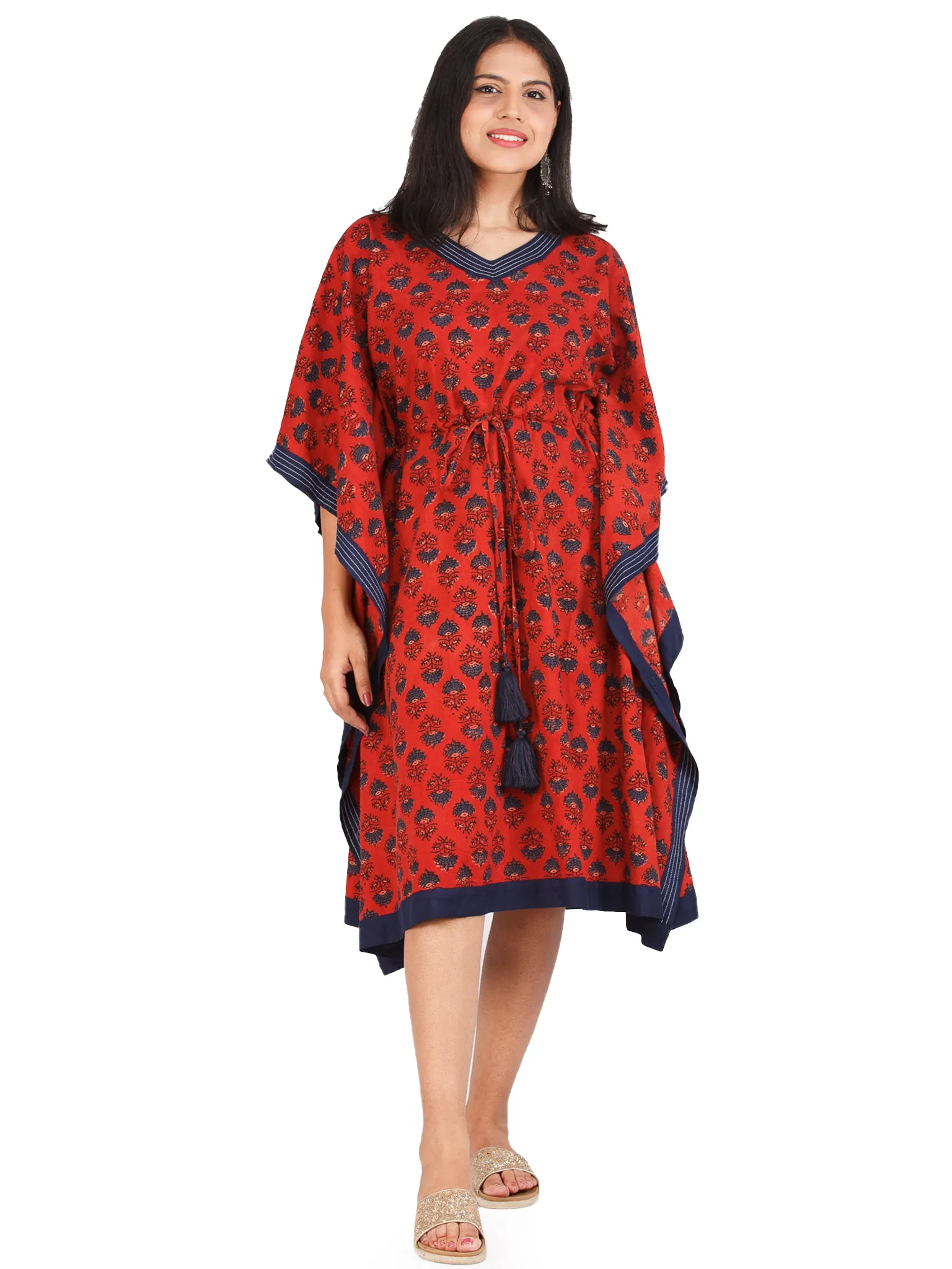 Red Indigo Ajrakh Hand Block Printed Kaftan - K151F1783