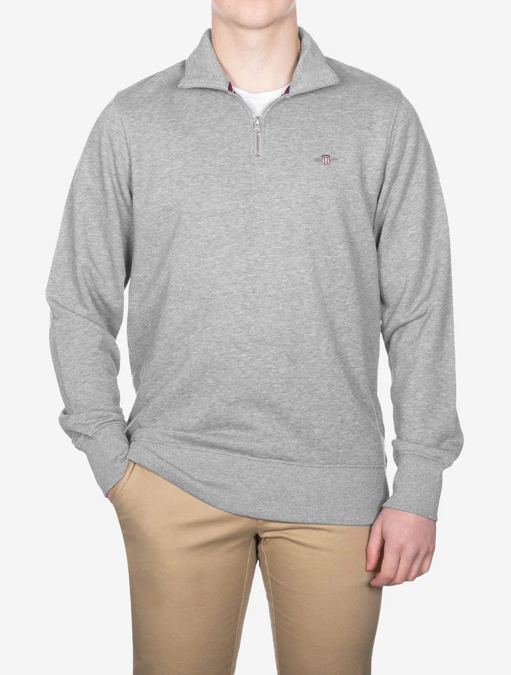 Regular Fit Shield Half Zip Sweatshirt Grey Melange