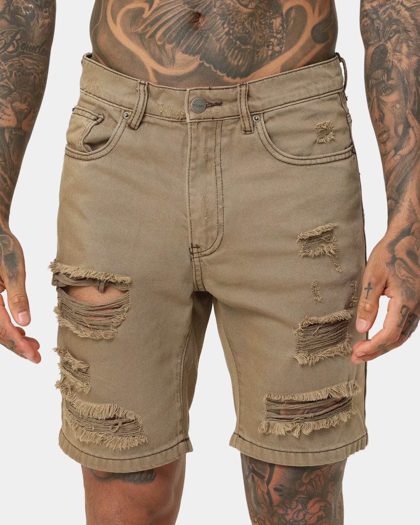 Saint Morta Destroyer Distressed Shorts Brown